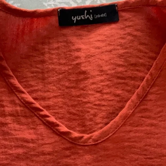 Yushi Women’s Orange 3/4 Sleeves Tunic Lagenlook Blouse Size X-Large - Picture 6 of 10